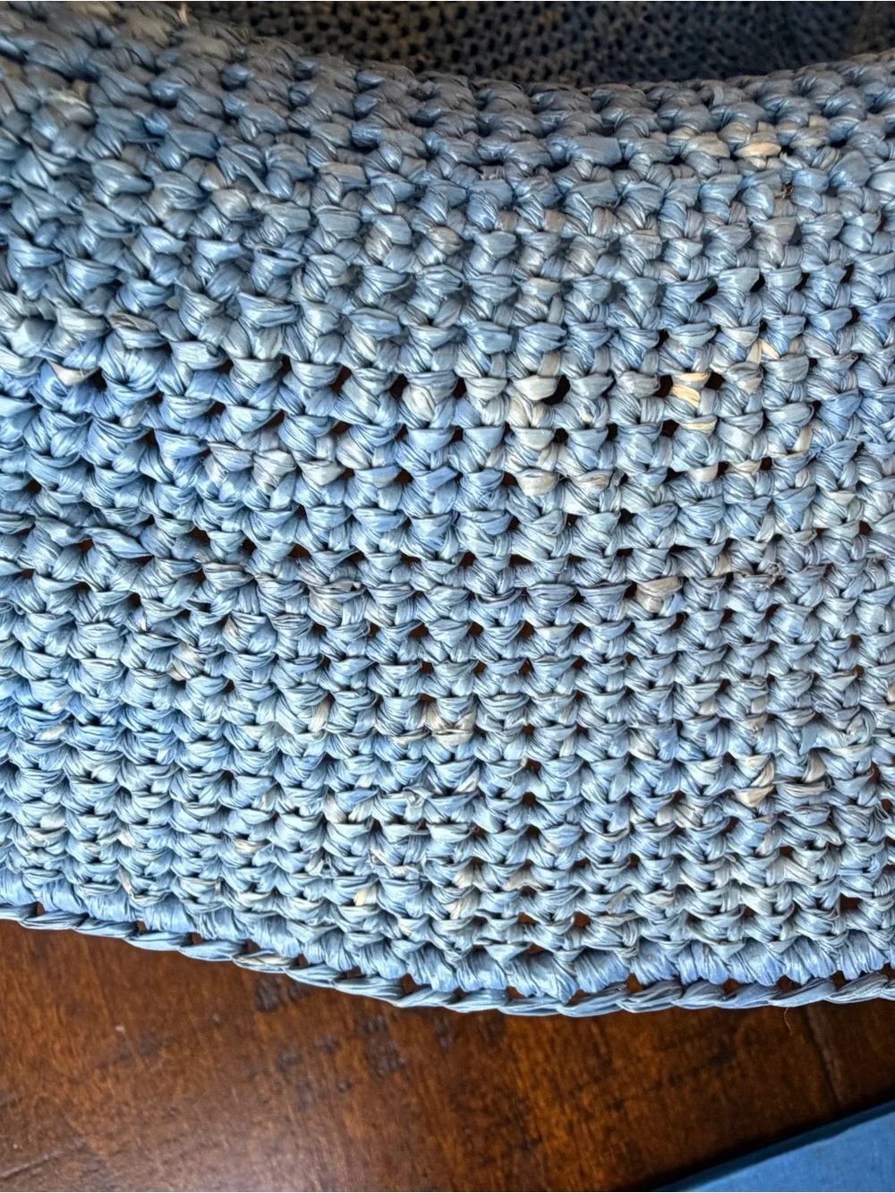 Helen Kaminski Stonewashed Blue 100% Raffia Crochet Fedora Sun Hat Wide Brim OS